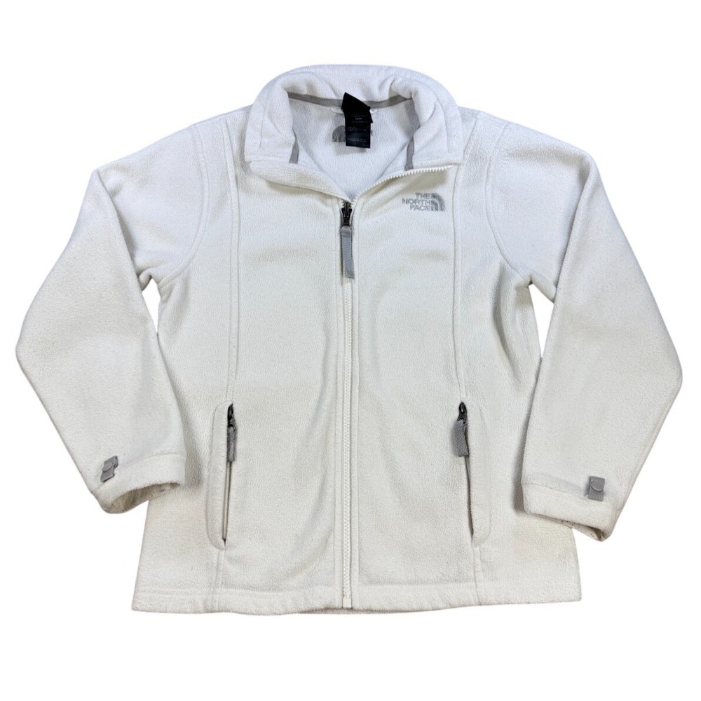 The North Face Girls Medium White Full Zip Fleece‎ Jacket Youth M Cozy Outdoor